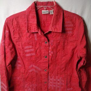 Women's Chico's Red Embroidered Jean Jacket